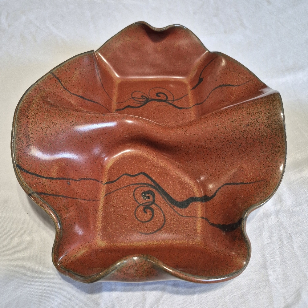 Nancy Hilborn Pottery Divided Serving Decor Dish Hand Painted
